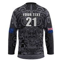 Custom New Zealand Taiaha Maori Hockey Jersey Minimalist Silver Fern All Black - Polynesian Pride