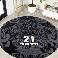 Custom New Zealand Taiaha Maori Round Carpet Minimalist Silver Fern All Black - Polynesian Pride