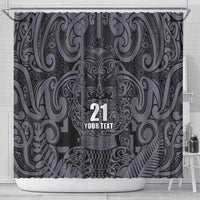 Custom New Zealand Taiaha Maori Shower Curtain Minimalist Silver Fern All Black - Polynesian Pride