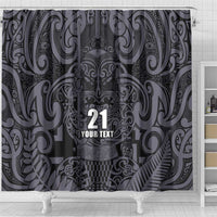 Custom New Zealand Taiaha Maori Shower Curtain Minimalist Silver Fern All Black - Polynesian Pride