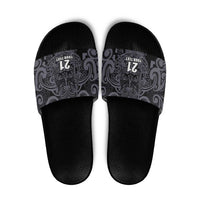 Custom New Zealand Taiaha Maori Slide Sandals Minimalist Silver Fern All Black - Polynesian Pride