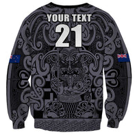 Custom New Zealand Taiaha Maori Sweatshirt Minimalist Silver Fern All Black - Polynesian Pride