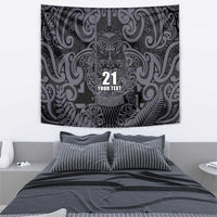 Custom New Zealand Taiaha Maori Tapestry Minimalist Silver Fern All Black - Polynesian Pride