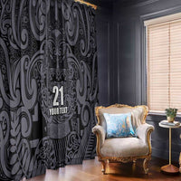 Custom New Zealand Taiaha Maori Window Curtain Minimalist Silver Fern All Black - Polynesian Pride