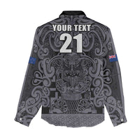 Custom New Zealand Taiaha Maori Women Casual Shirt Minimalist Silver Fern All Black - Polynesian Pride