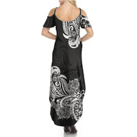 Polynesian Summer Maxi Dress Pacific Flower Mix Floral Tribal Tattoo Black Vibe LT9 - Polynesian Pride
