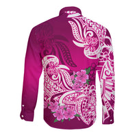 Polynesian Long Sleeve Button Shirt Pacific Flower Mix Floral Tribal Tattoo Pink Vibe LT9 - Polynesian Pride