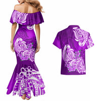 Polynesian Couples Matching Mermaid Dress And Hawaiian Shirt Pacific Flower Mix Floral Tribal Tattoo Purple Vibe LT9 - Polynesian Pride