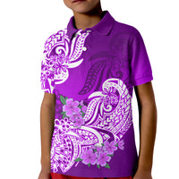 Polynesian Kid Polo Shirt Pacific Flower Mix Floral Tribal Tattoo Purple Vibe LT9 Kid Purple - Polynesian Pride