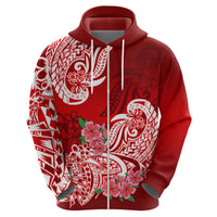 Polynesian Hoodie Pacific Flower Mix Floral Tribal Tattoo Red Vibe LT9 - Polynesian Pride