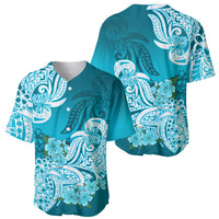 Polynesian Baseball Jersey Pacific Flower Mix Floral Tribal Tattoo Aqua Vibe LT9 - Polynesian Pride