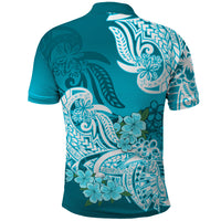 Polynesian Polo Shirt Pacific Flower Mix Floral Tribal Tattoo Aqua Vibe LT9 - Polynesian Pride