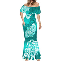 Polynesian Mermaid Dress Pacific Flower Mix Floral Tribal Tattoo Turquoise Vibe LT9 - Polynesian Pride