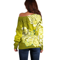 Polynesian Off Shoulder Sweater Pacific Flower Mix Floral Tribal Tattoo Yellow Vibe LT9 - Polynesian Pride