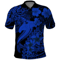 Aloha Hawaii Polo Shirt Hammerhead Shark Tattoo Polynesian Summer - Blue LT9 Blue - Polynesian Pride