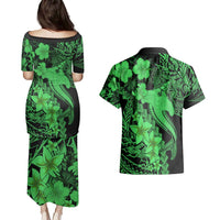 Aloha Hawaii Couples Matching Puletasi Dress and Hawaiian Shirt Hammerhead Shark Tattoo Polynesian Summer - Green LT9 - Polynesian Pride