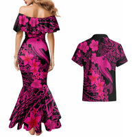 Aloha Hawaii Couples Matching Mermaid Dress And Hawaiian Shirt Hammerhead Shark Tattoo Polynesian Summer - Pink LT9 - Polynesian Pride