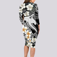 Aloha Hawaii Long Sleeve Bodycon Dress Hammerhead Shark Tattoo Polynesian Summer - White LT9 - Polynesian Pride