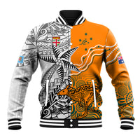 Fiji Australia Rugby Baseball Jacket World Cup 2023 Polynesia Tapa Mixed Indigenous Aboriginal LT9 Unisex Gold - Polynesian Pride