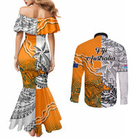 Fiji Australia Rugby Couples Matching Mermaid Dress and Long Sleeve Button Shirts World Cup 2023 Polynesia Tapa Mixed Indigenous Aboriginal LT9 - Polynesian Pride