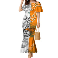 Fiji Australia Rugby Mermaid Dress World Cup 2023 Polynesia Tapa Mixed Indigenous Aboriginal LT9 Women Gold - Polynesian Pride