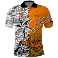 Personalised Fiji Australia Rugby Polo Shirt World Cup 2023 Polynesia Tapa Mixed Indigenous Aboriginal LT9 Gold - Polynesian Pride