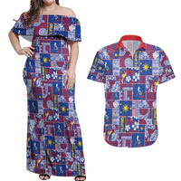 Filipino Maligayang Pasko Couples Matching Off Shoulder Maxi Dress and Hawaiian Shirt Pacific Patchwork Xmas Vibes - Polynesian Pride