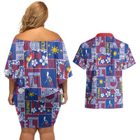 Filipino Maligayang Pasko Couples Matching Off Shoulder Short Dress and Hawaiian Shirt Pacific Patchwork Xmas Vibes - Polynesian Pride