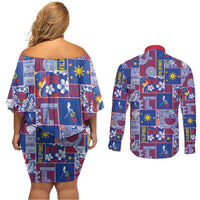 Filipino Maligayang Pasko Couples Matching Off Shoulder Short Dress and Long Sleeve Button Shirt Pacific Patchwork Xmas Vibes LT9 - Polynesian Pride