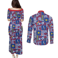 Filipino Maligayang Pasko Couples Matching Puletasi and Long Sleeve Button Shirt Pacific Patchwork Xmas Vibes LT9 - Polynesian Pride