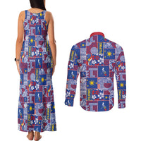 Filipino Maligayang Pasko Couples Matching Tank Maxi Dress and Long Sleeve Button Shirt Pacific Patchwork Xmas Vibes LT9 - Polynesian Pride
