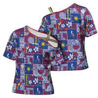 Filipino Maligayang Pasko Cross Shoulder Shirt Pacific Patchwork Xmas Vibes LT9 - Polynesian Pride