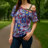 Filipino Maligayang Pasko Cross Shoulder Shirt Pacific Patchwork Xmas Vibes LT9 - Polynesian Pride