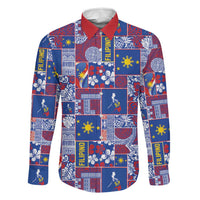 Filipino Maligayang Pasko Family Matching Summer Maxi Dress and Hawaiian Shirt Pacific Patchwork Xmas Vibes LT9 Dad's Shirt - Long Sleeve Blue - Polynesian Pride