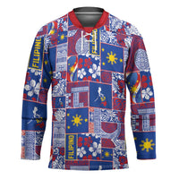 Filipino Maligayang Pasko Hockey Jersey Pacific Patchwork Xmas Vibes LT9 Unisex Blue - Polynesian Pride