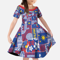 Filipino Maligayang Pasko Kid Short Sleeve Dress Pacific Patchwork Xmas Vibes LT9 KID Blue - Polynesian Pride