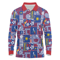 Filipino Maligayang Pasko Long Sleeve Polo Shirt Pacific Patchwork Xmas Vibes LT9 Blue - Polynesian Pride