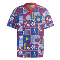 Filipino Maligayang Pasko Rugby Jersey Pacific Patchwork Xmas Vibes LT9 Blue - Polynesian Pride