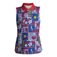 Filipino Maligayang Pasko Women Sleeveless Polo Shirt Pacific Patchwork Xmas Vibes LT9 Female Blue - Polynesian Pride
