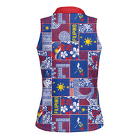Filipino Maligayang Pasko Women Sleeveless Polo Shirt Pacific Patchwork Xmas Vibes LT9 - Polynesian Pride
