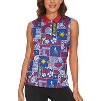 Filipino Maligayang Pasko Women Sleeveless Polo Shirt Pacific Patchwork Xmas Vibes LT9 - Polynesian Pride