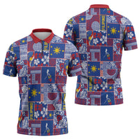 Filipino Maligayang Pasko Zipper Polo Shirt Pacific Patchwork Xmas Vibes LT9 - Polynesian Pride