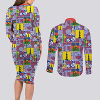 New Caledonia Joyeux Noel Couples Matching Long Sleeve Bodycon Dress and Long Sleeve Button Shirt Pacific Patchwork Xmas Vibes LT9 - Polynesian Pride