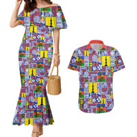 New Caledonia Joyeux Noel Couples Matching Mermaid Dress and Hawaiian Shirt Pacific Patchwork Xmas Vibes LT9 Blue - Polynesian Pride