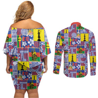 New Caledonia Joyeux Noel Couples Matching Off Shoulder Short Dress and Long Sleeve Button Shirt Pacific Patchwork Xmas Vibes LT9 - Polynesian Pride