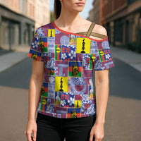 New Caledonia Joyeux Noel Cross Shoulder Shirt Pacific Patchwork Xmas Vibes LT9 - Polynesian Pride