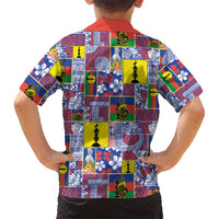 New Caledonia Joyeux Noel Family Matching Off The Shoulder Long Sleeve Dress and Hawaiian Shirt Pacific Patchwork Xmas Vibes - Polynesian Pride