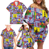 New Caledonia Joyeux Noel Family Matching Off Shoulder Short Dress and Hawaiian Shirt Pacific Patchwork Xmas Vibes - Polynesian Pride