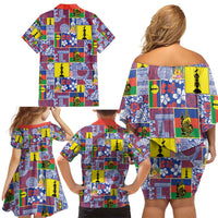 New Caledonia Joyeux Noel Family Matching Off Shoulder Short Dress and Hawaiian Shirt Pacific Patchwork Xmas Vibes - Polynesian Pride