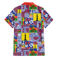 New Caledonia Joyeux Noel Family Matching Off Shoulder Short Dress and Hawaiian Shirt Pacific Patchwork Xmas Vibes - Polynesian Pride